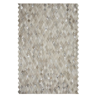 COWHIDE MALL Demeter Handmade Cowhide Leather Ivory/Platinum/Beige/Brown Rug
