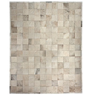 COWHIDE MALL Ares Cowhide Leather Ivory/Gray Rug