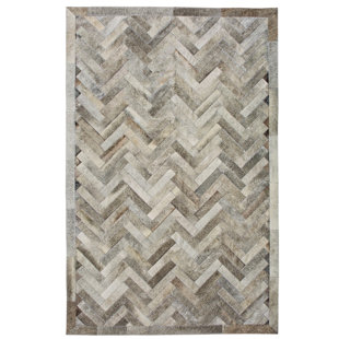 COWHIDE MALL Plutus Handmade Cowhide Leather Gray/Ivory Rug