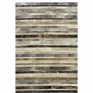 COWHIDE MALL Kronos Striped Handmade Leather Gray/Cream/Brown Area Rug