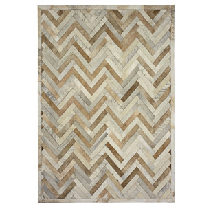 COWHIDE MALL Plutus Handmade Cowhide Leather Taupe/Ivory Rug