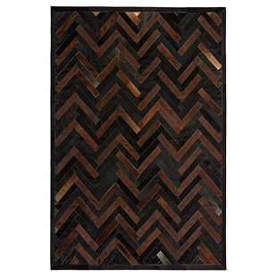 COWHIDE MALL Plutus Chevron Handmade Leather Black/Dark Brown Area Rug