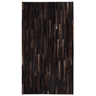 COWHIDE MALL Poseidon Striped Handmade Leather Dark Brown/Black Area Rug
