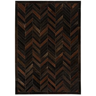 COWHIDE MALL Apollo Handmade Chevron Leather Black/Brown Area Rug