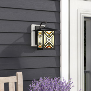 WADE LOGAN Galette 7.75" H Outdoor Stained-Glass Wall Sconce for Porch or Patio