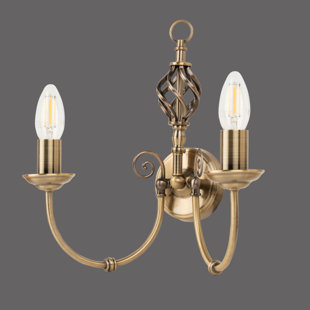 ASTORIA GRAND Garden 2-Light Dimmable Antique Brass Candle Candelabra Style Wall Light