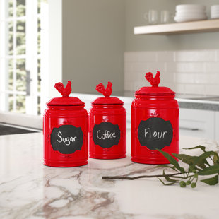 HOME ESSENTIALS AND BEYOND Chalkboard Rooster 3 Piece Kitchen Canister Set