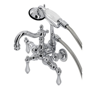 KINGSTON BRASS Heritage Triple Handle Wall Mounted Clawfoot Tub Faucet with Handshower