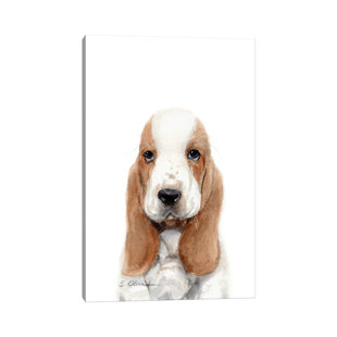 WAYFAIR SAMPLES Basset Hound Puppy by Watercolor Luv - Wrapped Canvas Photograph