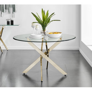 CANORA GREY Chowchilla Luxury Metal and Glass Round Dining Table - Modern Statement Design