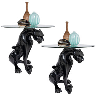 DESIGN TOSCANO Black Jaguar Figurine End Table (Set of 2)
