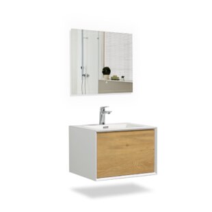 ORREN ELLIS Enya 24'' Wall Mounted Single Bathroom Vanity with Solid Surface Top