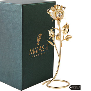 MATASHI CRYSTAL 24K Gold Plated Rose With Clear-Cut Crystal