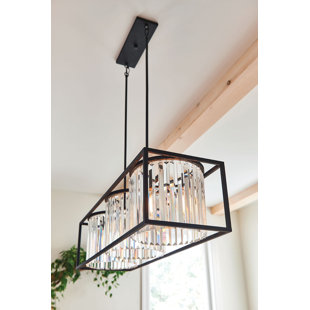 HINKLEY Giada Three-Light Open Frame Linear Chandelier w/ Three Crystal Prism Drums