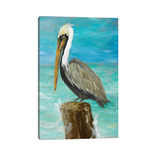 HIGHLAND DUNES Single Pelican on Post by Julie Derice - Graphic Art Print on Canvas