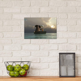 VIV + RAE Elephant And Dog Are Floating In A Boat by Mike Kiev - Wrapped Canvas Print