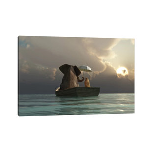 VIV + RAE Leinwandbild Elephant and Dog Are Floating in a Boat von Mike Kiev