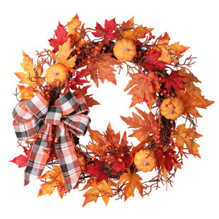 THE HOLIDAY AISLE® Faux Lighted Maple Grapevine 24'' Wreath