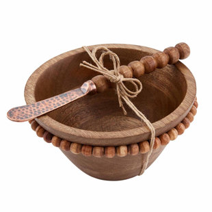 MUD PIE™ Mud Pie Welcome 12 oz. Beaded Wood Dip Cup Dining Bowl