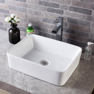 CHEETAH SOURCING White Ceramic Rectangular Vessel Bathroom Sink