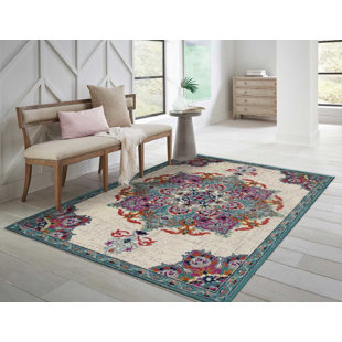 BEVERLY HILLS RUGS Oriental Wool Blue/Off White Indoor / Outdoor Area Rug