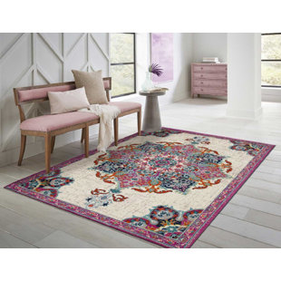 BEVERLY HILLS RUGS Oriental Wool Purple/Beige Indoor / Outdoor Area Rug