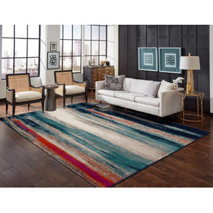 BEVERLY HILLS RUGS Abstract Wool Red/Blue Indoor / Outdoor Area Rug