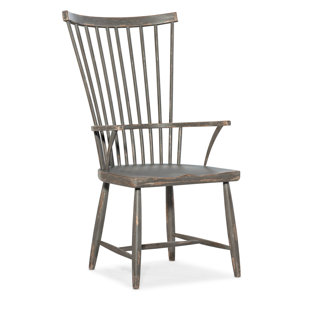 HOOKER FURNITURE Marzano Solid Wood Windsor Back Arm Chair in Gray (Set of 2)