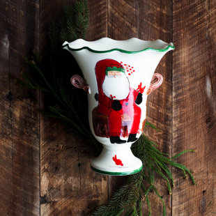 VIETRI Old St. Nick Large Footed Cachepot w/ Campfire