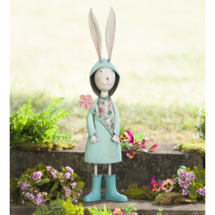 PLOW & HEARTH Metal Storybook Rabbit Garden Statue