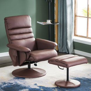 EBERN DESIGNS Airanna Recliner with Ottoman, Reclining Chair with Massage, 360 Swivel Chair, Faux Leather