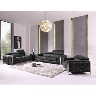 GLOBAL UNITED Luigi - Dark Italian Leather Gray Sofa Set