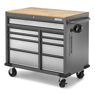 GLADIATOR® Premier 41 Inch 9-Drawer Mobile Tool Workbench With Solid Wood Top