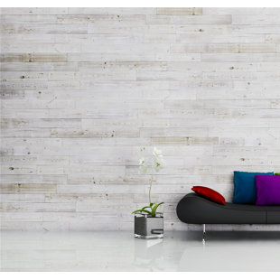 KINGSMAN HARDWARE 5" x 46.5" Reclaimed Peel and Stick Solid Wood Wall Paneling in White