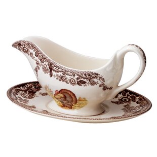 Spode Woodland Turkey Sauce Boat & Stnd 11 Oz Turkey