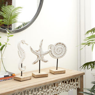 DOVECOVE Harleigh Plastic Sea Life Decorative White Sculpture Set