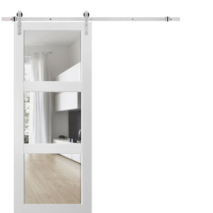 SARTODOORS Lucia Clear Glass Barn White Door with Installation Hardware Kit