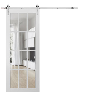SARTODOORS Felicia Clear Glass Barn White Door with Installation Hardware Kit