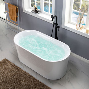 WOODBRIDGE 59" x 30" Freestanding Air Soaking Acrylic Bathtub with 208 Jets, 7 Colors LED Lights, Chromatherapy