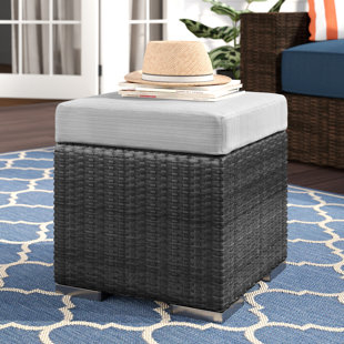 EBERN DESIGNS Jossif Resin (All Weather) Wicker/Rattan Outdoor Ottoman with Sunbrella® Cushion
