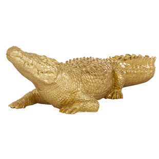 HOUSE OF HAMPTON® Dubik Polystone Crocodile Decorative Gold Sculpture