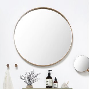 BRAYDEN STUDIO Bostic Round Oak Framed, Wall Mounted Accent Mirror