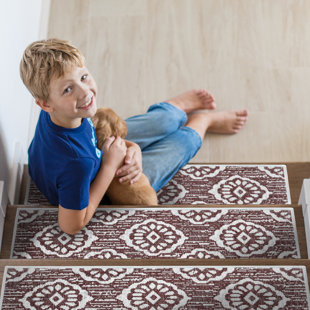 SUSSEXENTERPRISELLC Flower Design Non -Slip Indoor 9" x 28" Stair Tread - %70 Cotton (Set of 13)