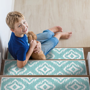 SUSSEXENTERPRISELLC Tetra One Color Design Non -Slip Indoor 9" x 28" Stair Tread - 70 % Cotton (Set of 7)