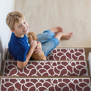 SUSSEXENTERPRISELLC Stone Design Non -Slip Indoor 9" x 28" Stair Tread - 70 % Cotton (Set of 7)