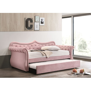 ZOOMIE KIDS Brouwer Button Tufted and Nailhead Trim Twin Daybed with Trundle