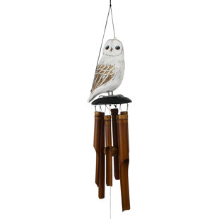 COHASSET GIFTS & GARDEN Snowy Owl Wink Bamboo Wind Chime