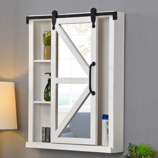 GRACIE OAKS Linglestown Wood Flat Wall Mirror with Shelves