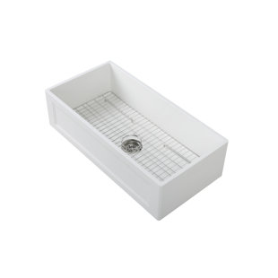 STREAMLINE BATH Reversible Solid Surface 36" L x 18" W Farmhouse Kitchen Sink with Basket Strainer