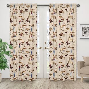 SWEET JOJO DESIGNS Wild West Cowboy Graphic Print & Text Semi-Sheer Rod Pocket Curtain (Set of 2)